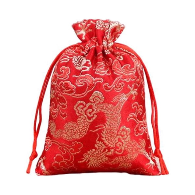 Langgg Drawstring Embroidery Sachet Blessings Jewelry Packaging Bag Home Living Room Door Rear Review Decoration Pendant Red