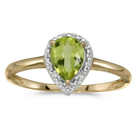 - 10k Yellow Gold Pear Peridot And Diamond Ring