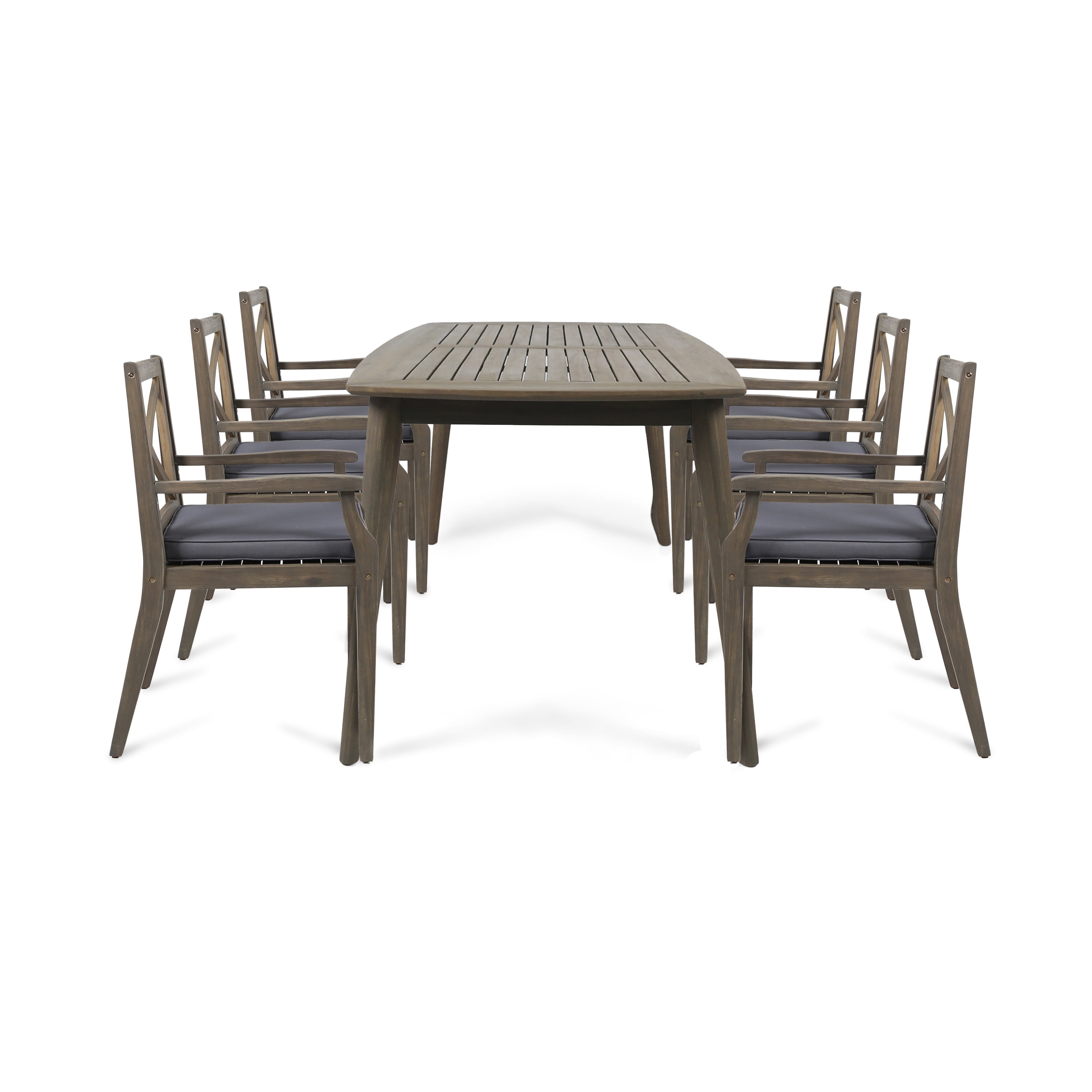 GDF Studio Karina Outdoor Acacia Wood 7 Piece Dining Set with Cushion