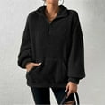 thumbnail image 2 of Yoodem Shirts for Women Womens Tops Women's Solid Color Plush Stitching Women's Solid Color Non Hooded Thickened Jacquard Long Sleeved Sweater Jacket Top Sweatshirt for Women Black XL, 2 of 6