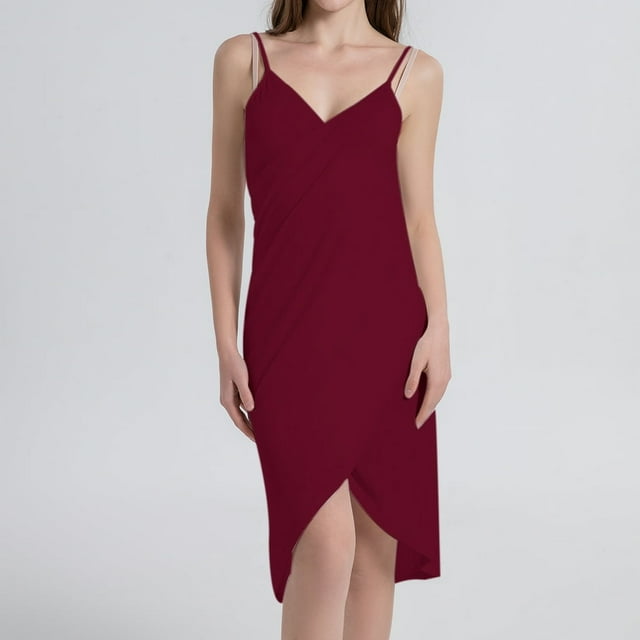 Ladies Sling Midi Dress Asymmetric Solid Color Slim Fit Backless Vacation Outfit