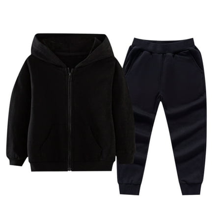 

Caqnni Zip Up Hoodie and Sweatpant Sets for Boys Little Girls Solid Zip-Up Zip Up Hoodie and Sweatpant Set Sweatshirt Casual Long Sleeve Zip Up Hoodie Kangaroo Pocket (Black 5-6 Years)