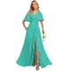thumbnail image 1 of Vestido de dama de honor deamify turquesa con cuello en V, corte en A, 1 of 7
