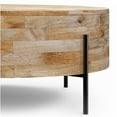 thumbnail image 4 of JERFIT 38 Inch Round Drum Coffee Table, Solid Mango Wood Cocktail Table with Metal Legs for Living Room, Light Brown Finish, 4 of 8