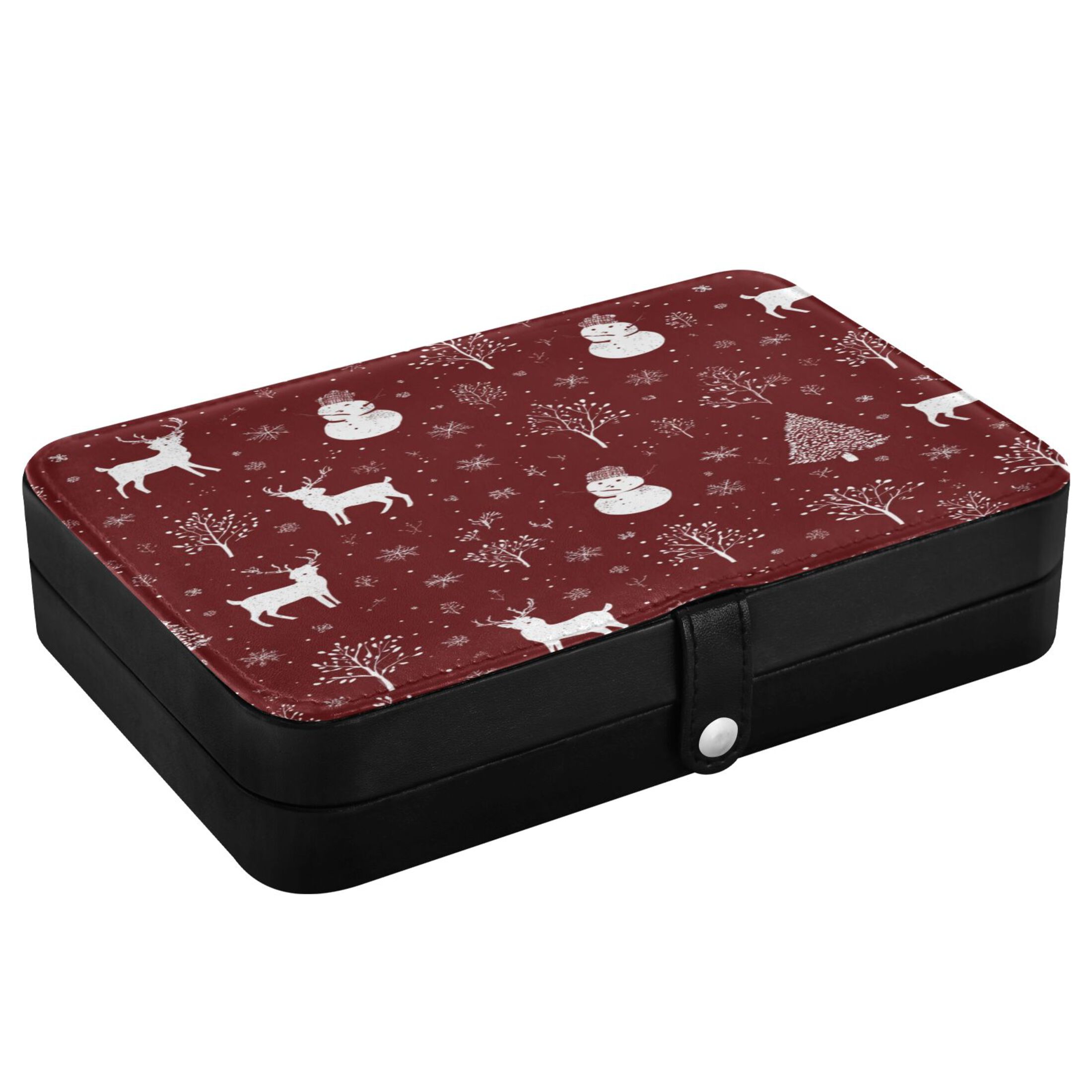 Leather Jewelry Box Rectangular 8.27x5.5x1.78In Travel Jewelry Storage Earrings Necklace Bracelet Watch Brooch Storage Seamless Christmas Elements