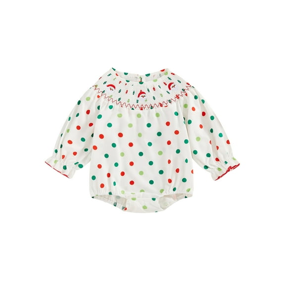 ZINTAOZT Baby Girls Christmas Clothes Dots Santa Bubble Romper Long Sleeve Oversized Bodysuit One Piece Fall Outfits 0-3T