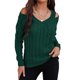 thumbnail image 1 of Suéter de punto con cuello en V para mujer, hombros descubiertos, manga larga, ajuste holgado, color puro, suéter informal OD verde L, 1 of 6