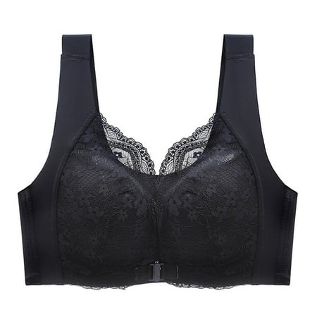 Yyeselk Front Closure Bras for Women Lace Sexy Wireless Everyday Bras Comfort Soft Wide Strap T-Shirt Bras Full Coverage Breathable Bra Black 38/85BC