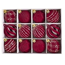 12PCS Wine Red Velvet Christmas Balls 2.36inch Flocked Textures Xmas Tree Ball Ornaments Decorations