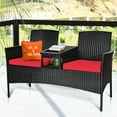thumbnail image 2 of RELAX4LIFE Conversation Furniture Set with Table and Two Removable Cushions Rattan Wicker Chairs and Table Set for Patio,Garden, Baloney and Lawn Outdoor Porch Furniture Sets Loveseat (Black+Red), 2 of 17