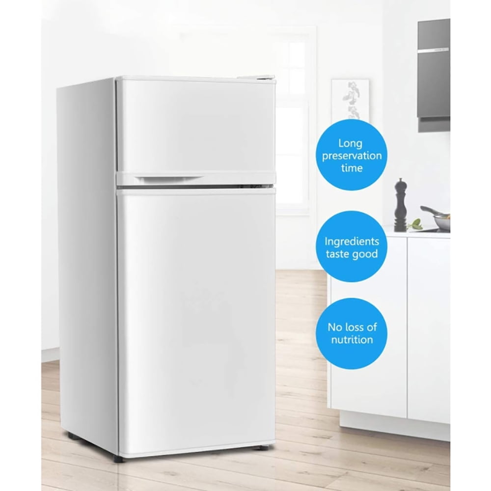 Kadyn 3.4 Cu ft Refrigerator with Adjustable Thermostat, 2 Doors Cold-rolled Sheet Compact Refrigerator with Freezer, Stainless Steel, Glass, White