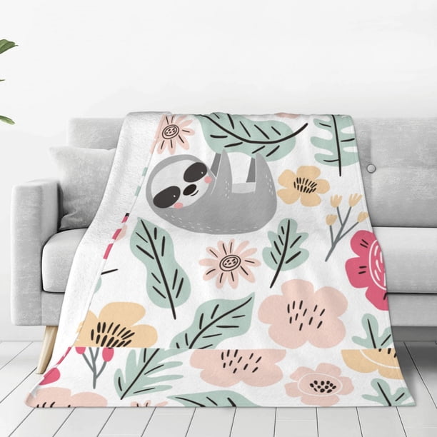 Fotbe Cute Cartoon Sloth Manta de Franela Acolchonada con Estampado, Súper Suave y Esponjosa, Extra Grande para Sofá, Cama, Uso Todo el Año-40"x30"