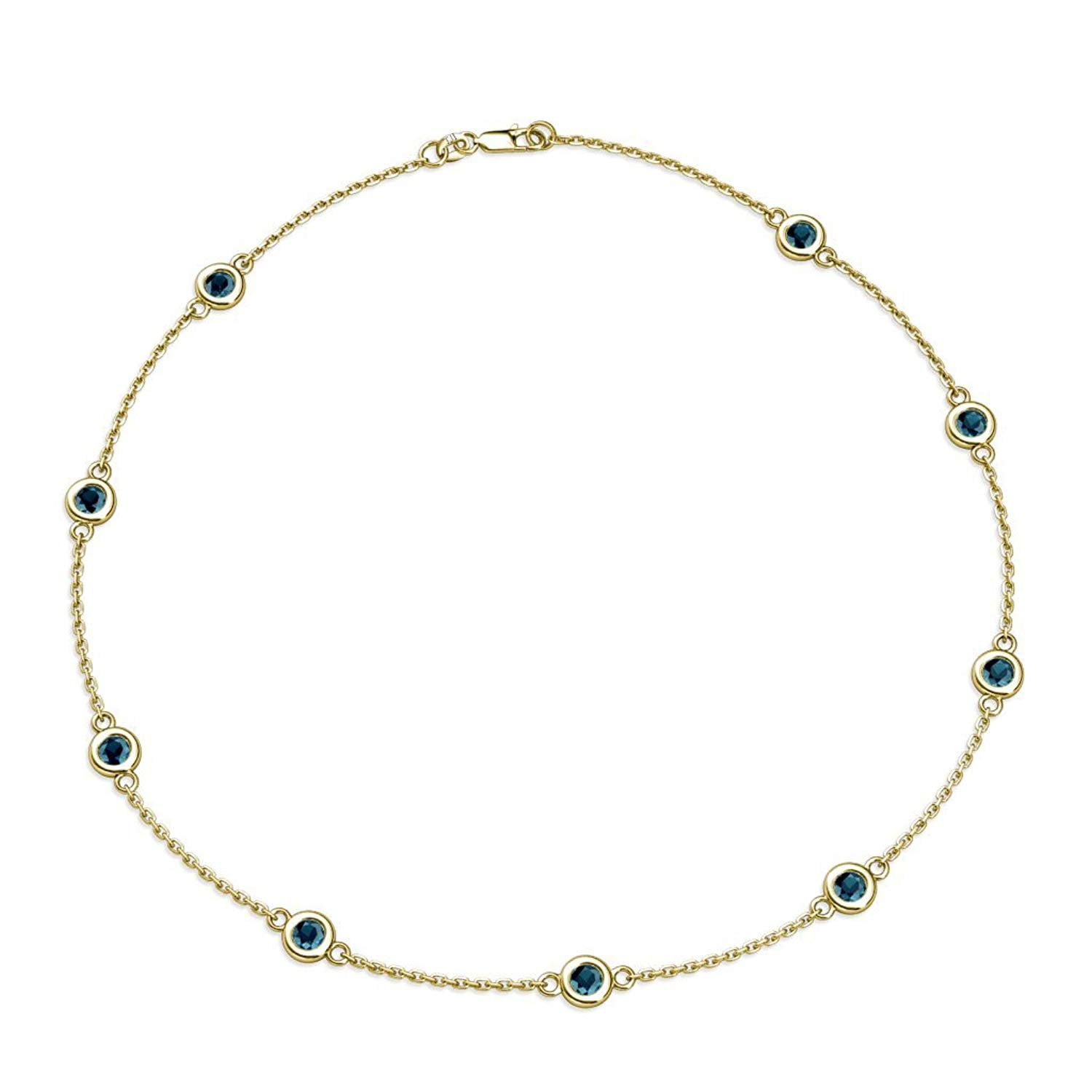 Blue Diamond 9 Station Necklace 2.25 cttw in 14K Yellow Gold by TriJewels