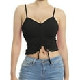 thumbnail image 3 of MixMatchy Women's Tunnel Drawstring Front Tie Ribbed Strap Ruffle Hemmed Cropped Length Cami Top, 3 of 5