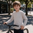 thumbnail image 3 of OGLCCG Boys Henley Shirt Long Sleeve 3 Button Crewneck Fall Tees Casual Pullover Top for School(Beige,9-10 Years), 3 of 7