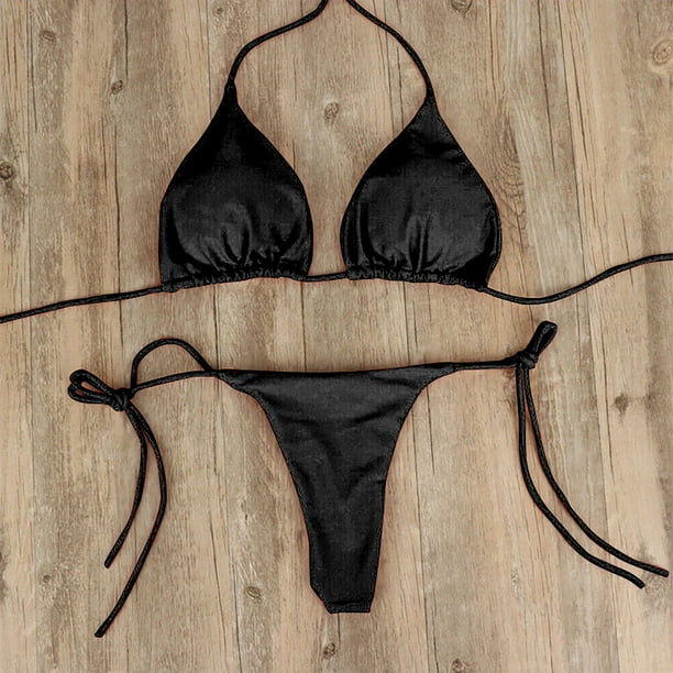Sexy Micro Bikini Sets Thong Triangle Swimsuit Brazlian Bathing Suit Summer Solid Swimwear Biquini Swimming Pool Beachwear Black 2 / L