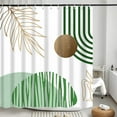 thumbnail image 2 of Green Mid Century Abstract Shower Curtain, Chic Geometric Boho Gold Leaves Neutral Modern Minimalist Fancy Aesthetic for Bathroom Decor, Fabric Waterproof Polyester with Hooks 72 x 72 inch, 2 of 6