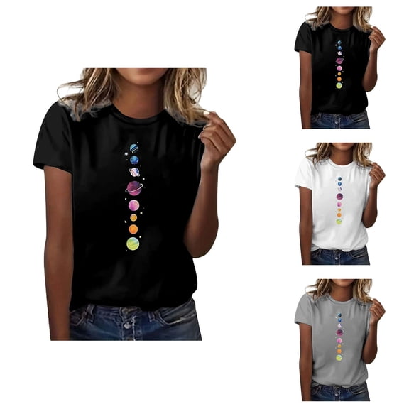 Planet Graphic Tees for Women 2026 Summer Casual Short Sleeve Crewneck Astronomy T Shirt