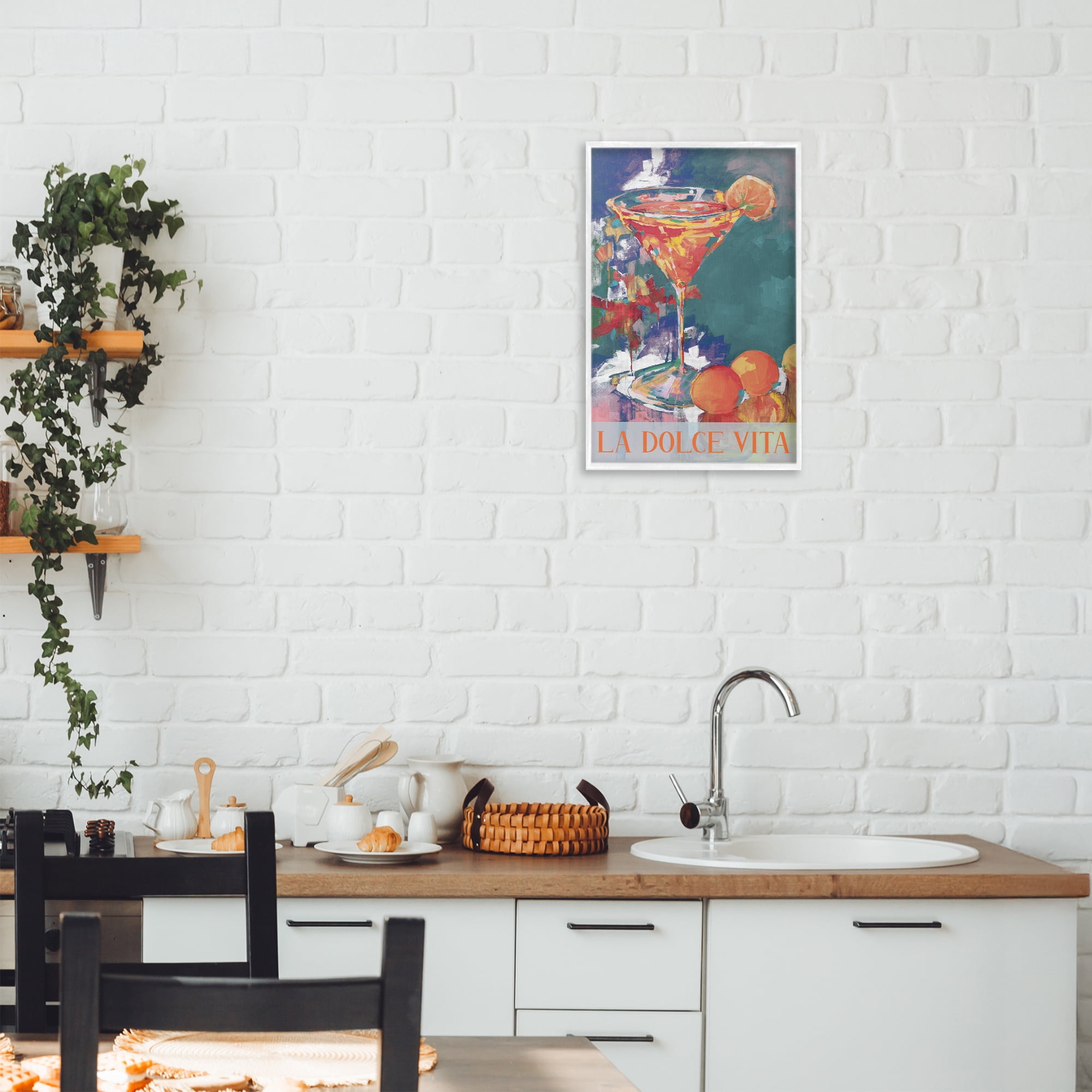 Stupell Industries Citrus Cocktail on Blue White Framed Giclee Art, design by Jane Slivka