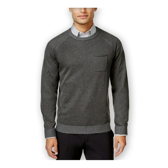 Ryan Seacrest Mens Pocket Crew Pullover Sweater, Grey, X-Large