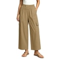 thumbnail image 3 of Tbopshirt Cargo Pants Women Pants for Women Solid Color Elastic Waist Multi-Pocket Wide Leg Cargo Pants,Khaki,S-XXL, 3 of 5