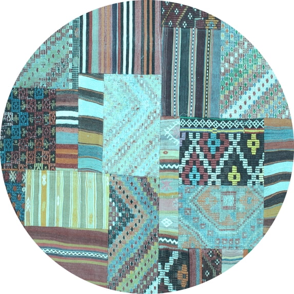 Ahgly Company Indoor Round Patchwork Light Blue Transitional Area Rugs, 7' Round