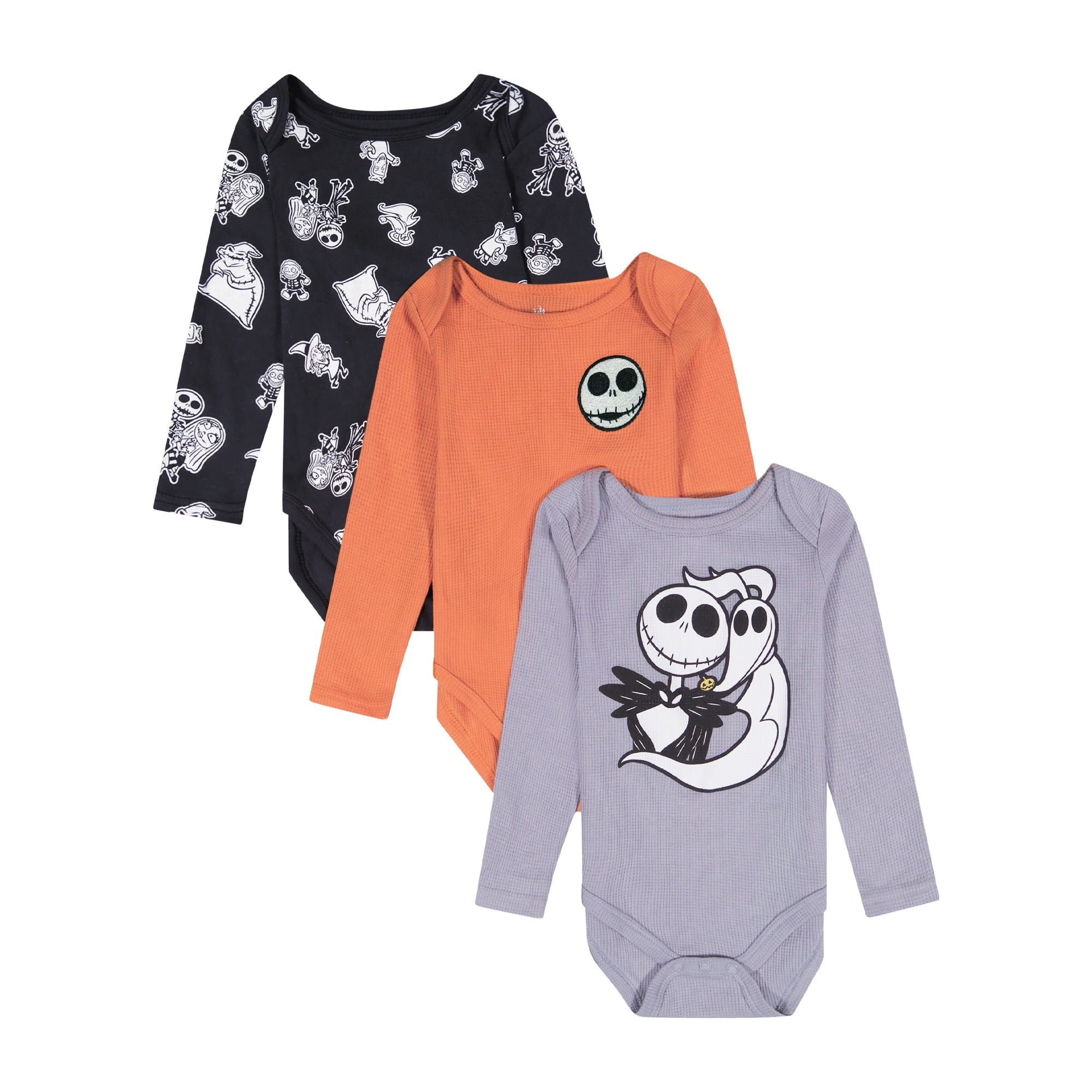 Nightmare Before Christmas Baby Boy 3 Pack Long Sleeve Bodysuit, Size 0-24 Months