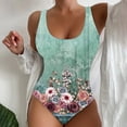 thumbnail image 1 of Dorinao Women's Spring/Summer Floral Print Cut Waist Bikini Set With Chest Topper, Green, L, 1 of 4