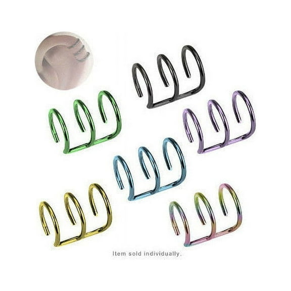 Ear Cuff Clip on Faux No Piercing Wrap Earring Cartilage Anodized 3 Hoop Design