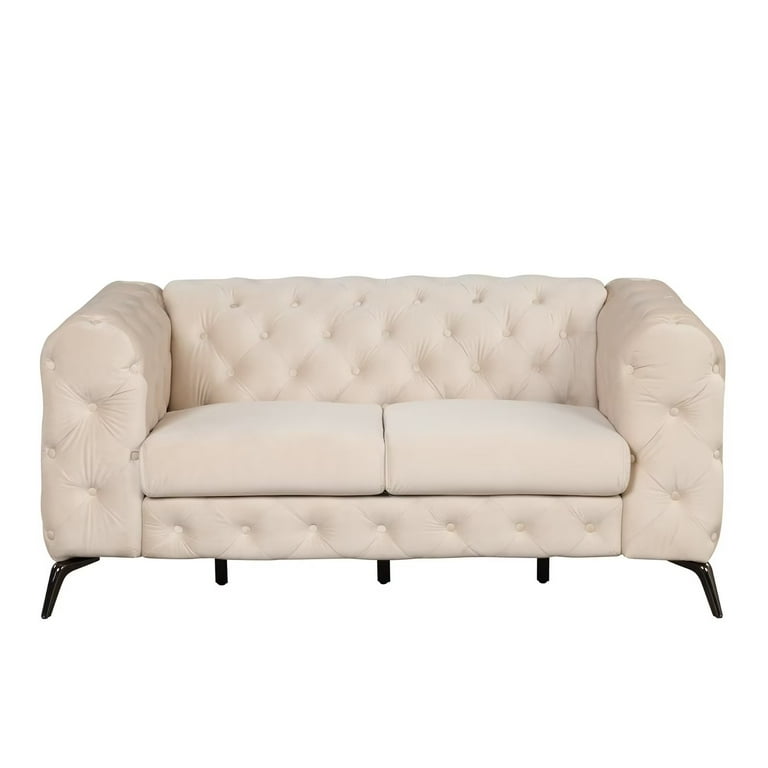 63 Inch Loveseat Sofa Mid Century 2 Seater Sofa Velvet Settee with Button Tufted Back Modern Upholstered Couch with Metal Legs for Living Room