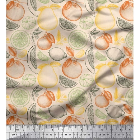 Soimoi White Poly Georgette Fabric Mix Fruits Print Fabric by the Yard 52 Inch Wide