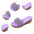 thumbnail image 5 of Rokment Women's Sparkly Sequin Pearl Platform Wedge Dressy Slip On Sandals Bridal Bling Elegant Platform Chunky Heeled Dress Slides for Bride Wedding Summer Purple Size 7, 5 of 7