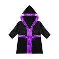 thumbnail image 3 of Linjinx Robe de Boxe pour Garçons Robe Longue en Satin avec Capuche et Ceinture Tenue de Boxe Halloween Noir&Violet 6, 3 of 5