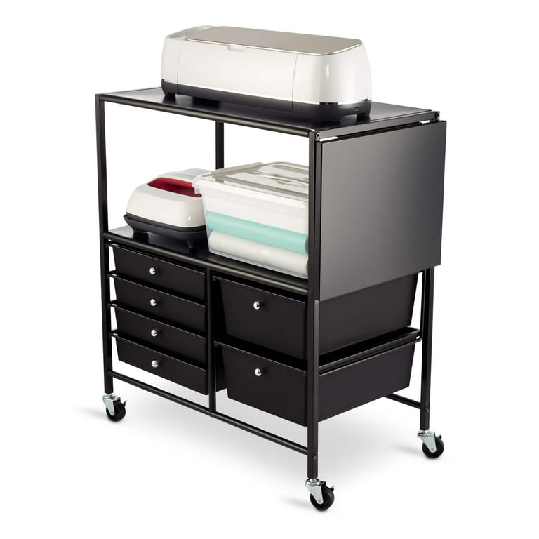  Simply Tidy Essex Black Drawers & Rolling Cart with Tray and  Extendable Table Multi-Functional Storage Cart for Art & Craft Supplies - 1  Pack : Office Products