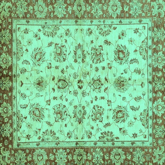 Ahgly Company Indoor Square Abstract Turquoise Blue Modern Area Rugs, 3' Square
