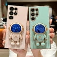 thumbnail image 4 of case for Samsung Galaxy S22 Ultra Case, Cute Starry Sky Plated 3D Astronaut Hidden Kickstand Holder S22 Ultra Case for Women Girls Soft TPU Full Camera Lens Protection Shockproof Alien Case (Pink), 4 of 9
