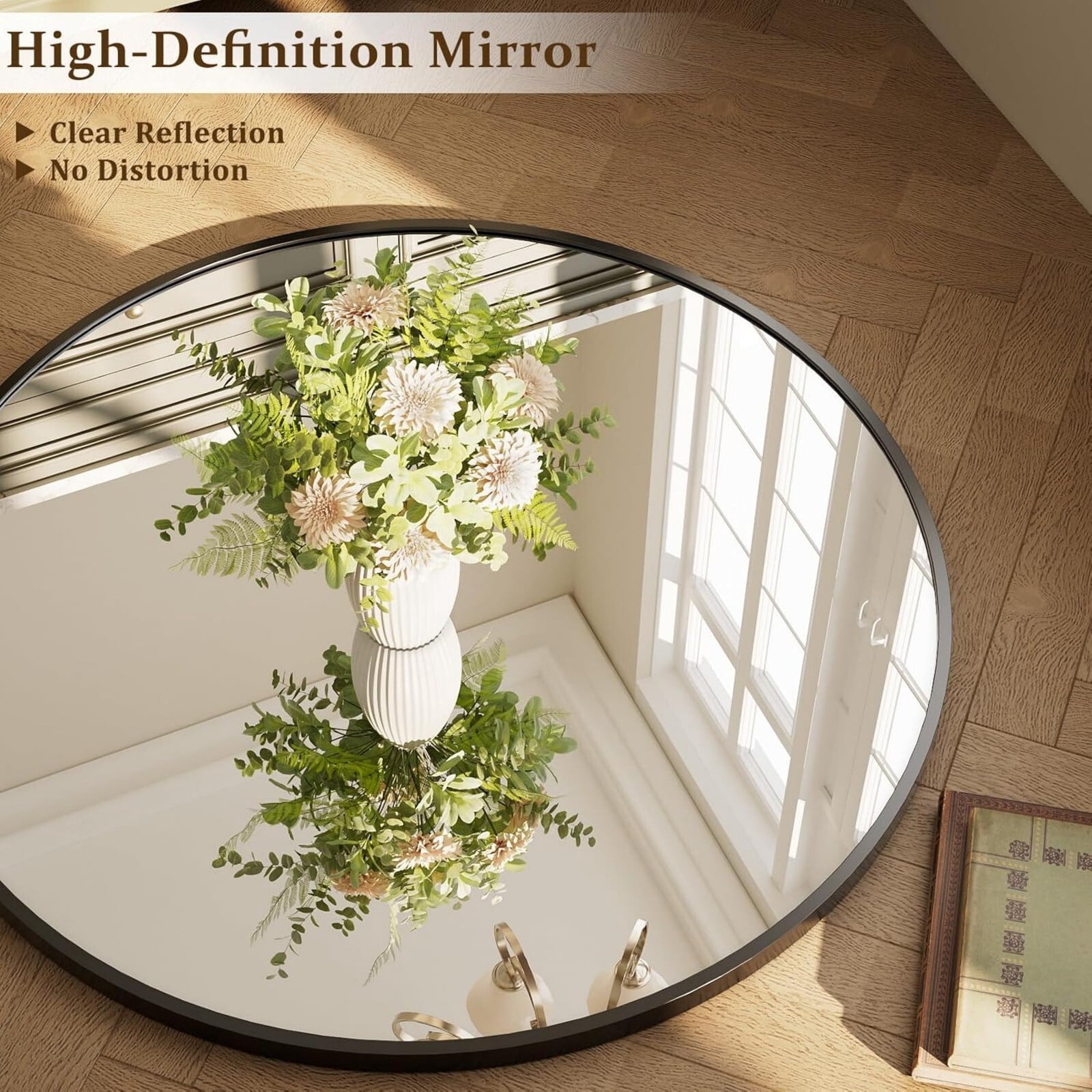 AUROMIR 30" Round Bathroom Mirror Wall Mounted Modern Vanity Mirror, Black