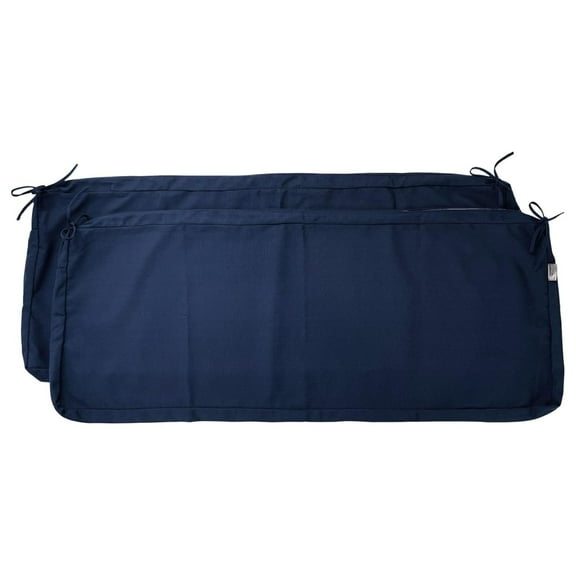 Water Resistant Outdoor Durable Canvas Polyester Fabric Patio Chair Bench Cushion Covers with Ties (2 Covers Pack) (Navy Blue, 41"x18"x3")