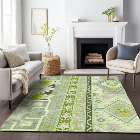 Addison Rugs Chantille Indoor/Outdoor Transitional Aztec Sage Washable Rectangle Rug, 9' x 12'