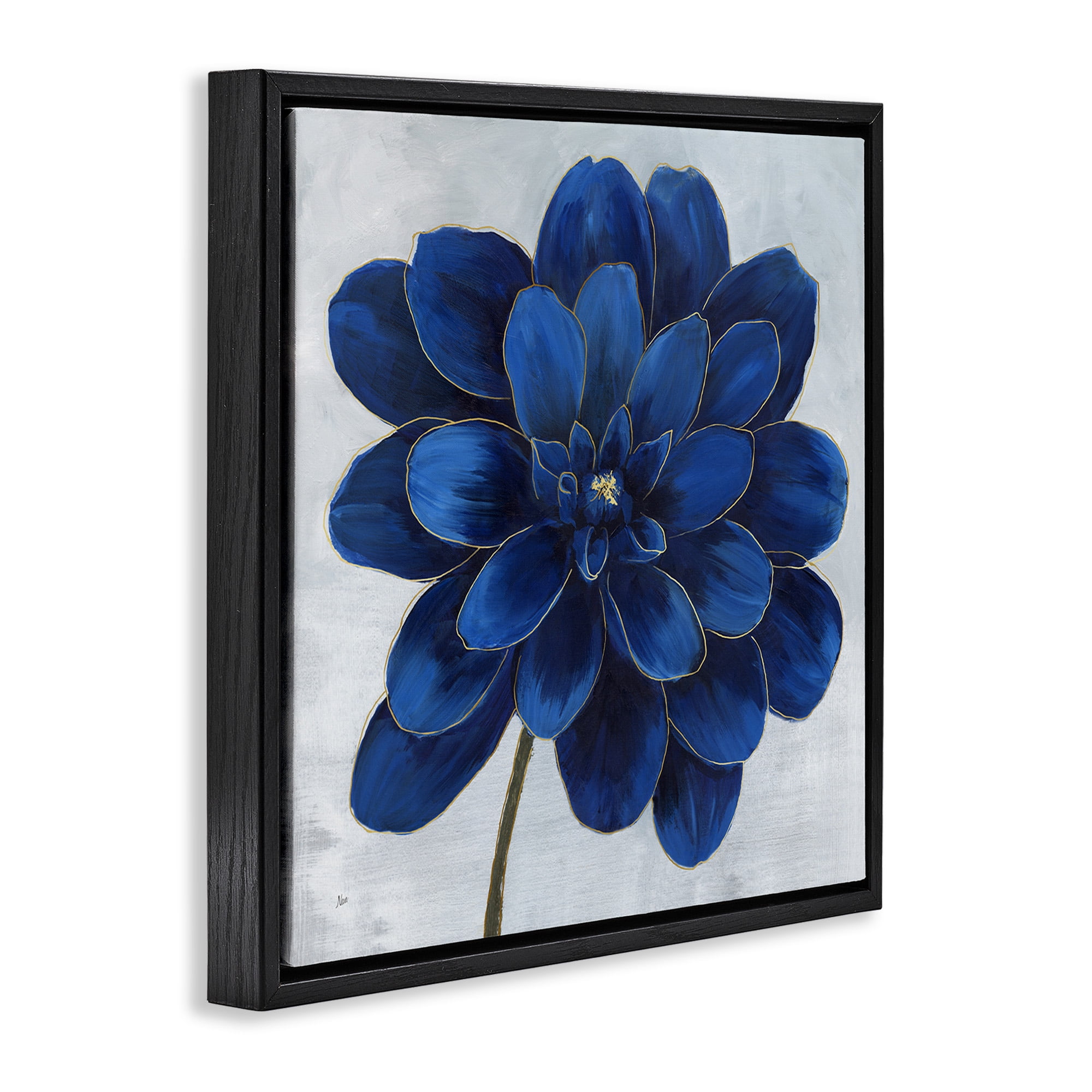 Stupell Industries Modern Deep Blue Floral Carnation Botanical & Floral Painting Black Floater Framed Canvas Art Print Wall Art, 18 x 18