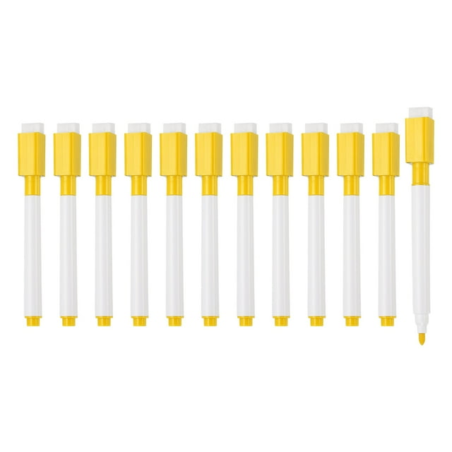 Stylo pour Tableau Blanc, Pointe Fine 0,5-1 mm Effaçable à Sec Jaune Marqueurs pour Tableau Blanc, 12 Pcs