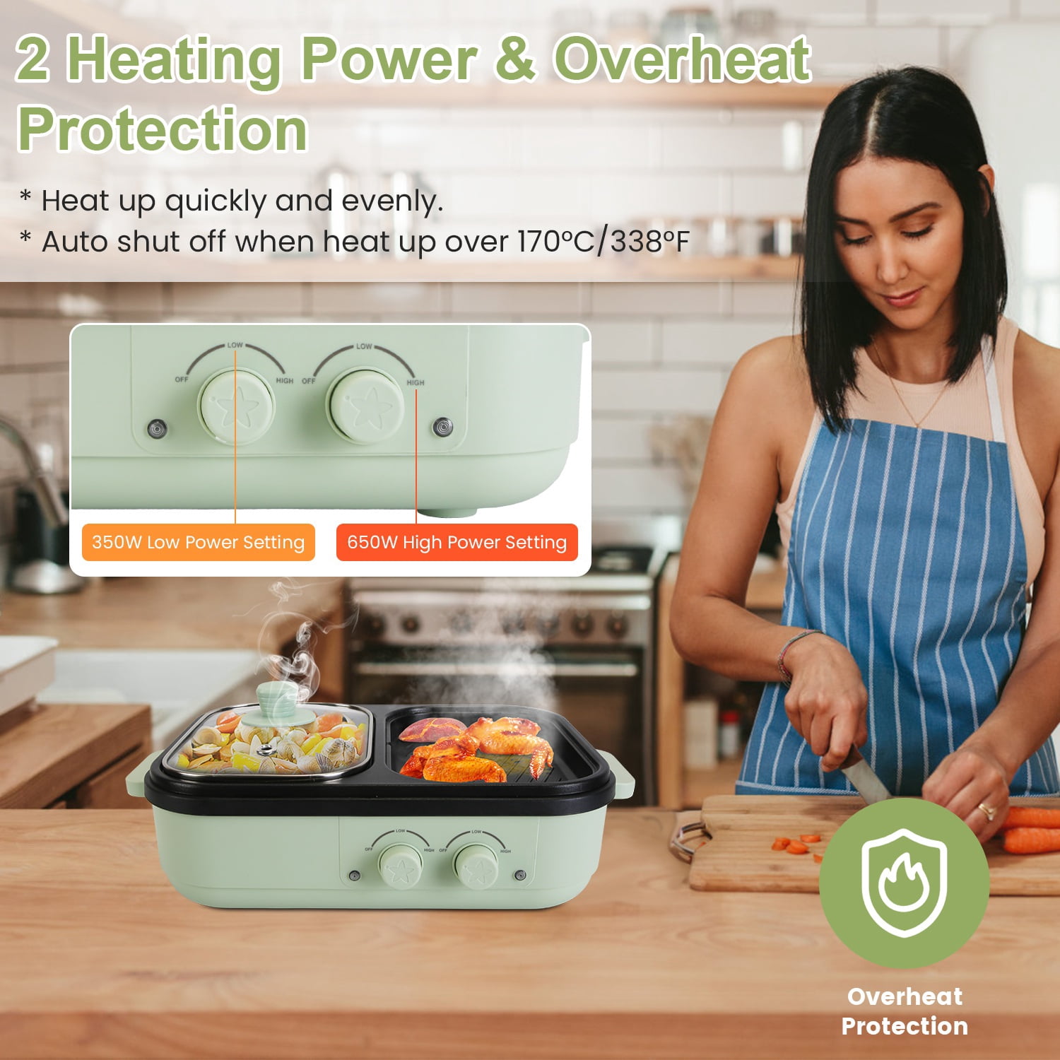 2 In 1 Hot Pot And Grill Combo, Dual Independent Temperature Control Non-Stick Die-Cast Aluminum Cooker, Overheat Protection Small Appliance For 1-2 People Dorm Kitchen Household Use