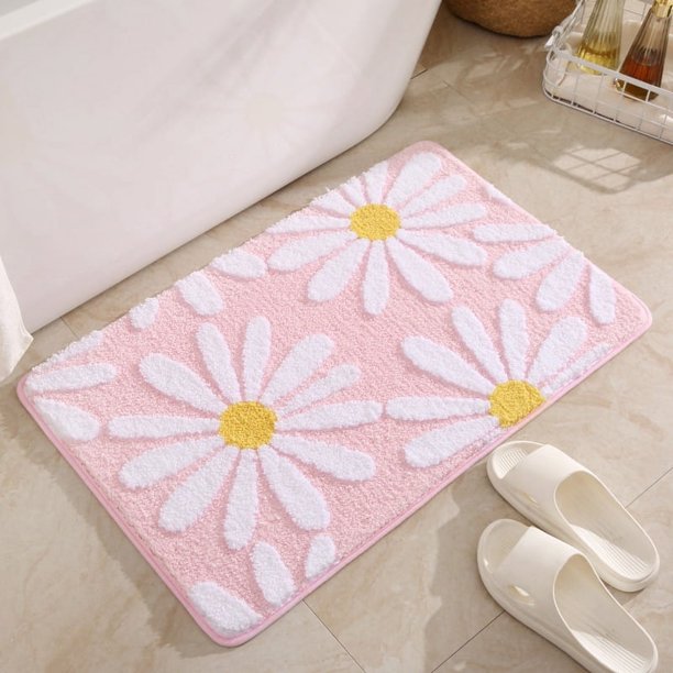 Alfombra de baño de Flores Blancas y Beige(Polvo) 50 x 80 cm Alfombra de baño Antideslizante para baño Microfibra Suave Lavable a máquina Alfombra de baño súper absorbente Duradera para Sala de