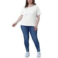 thumbnail image 2 of Agnes Orinda Women's Plus Size Textured Tops Rolled Short Sleeve Crew Neck T-Shirts Casual Basic Blouses 1X White, 2 of 6