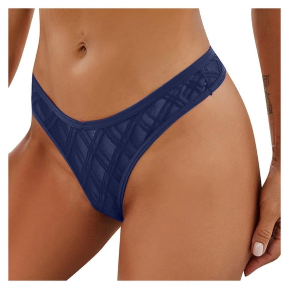 XFLWAM Sexy G-string for Thongs Women Sheer Mesh Underwear Panties Low Waist Hipster Bikini Brief Underpants Dark Blue L