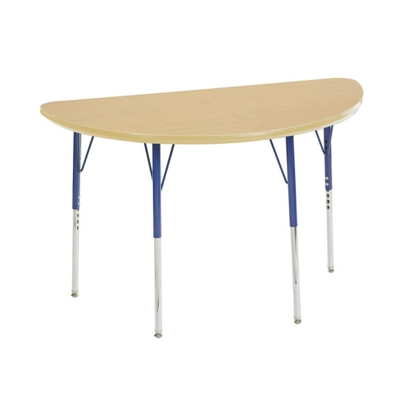 24in x 48in Half Round Premium Thermo-Fused Adjustable Activity Table Maple/Maple/Blue - Toddler Swivel