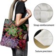 thumbnail image 3 of Plantas Suculentas Bolso de tela con estampado de lienzo para mujer, bolsa de compras reutilizable y estética, con cremallera interior, regalo para mujer,40*40cm., 3 of 6