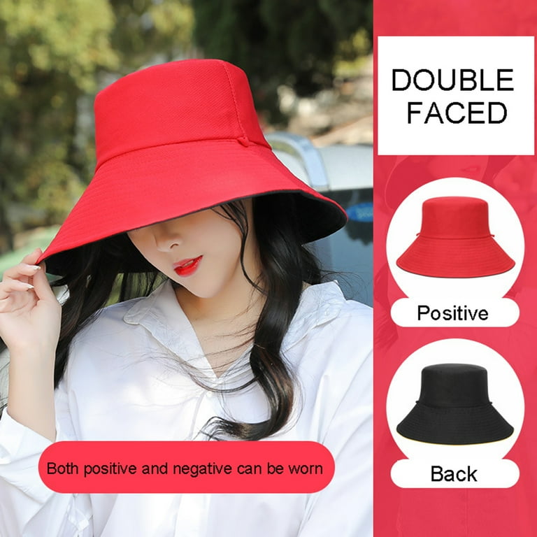 Wide Brim Bucket Hat with String Reversible Cotton Sun Protection Beach  Hats for Women Large Foldable Brim Summer Hat