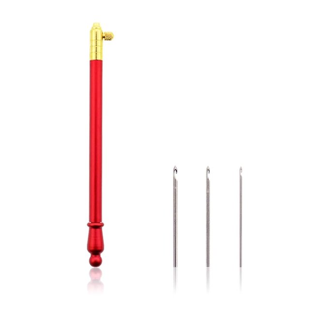 Gancho de ganchillo francés bordado con 3 agujas, herramienta de costura de punto de metal, rojo Feliz Sencillez