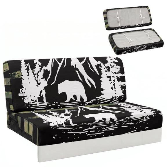 Chririnla Jackknife Sofa Cover with Bear Mountain Print, 2 Piece RV Slipcover Machine Washable for Camper Loveseat and Pet Protection